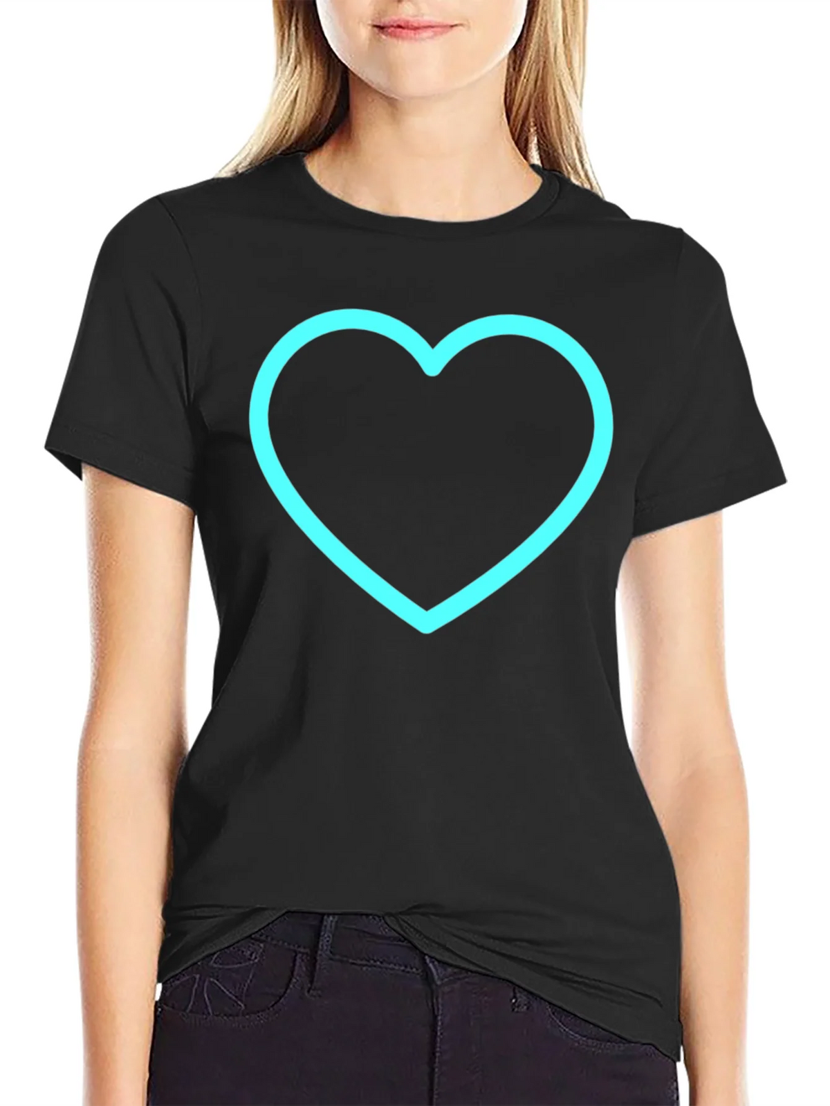 Black T-Shirt with Neon Blue Heart Graphic product image 5