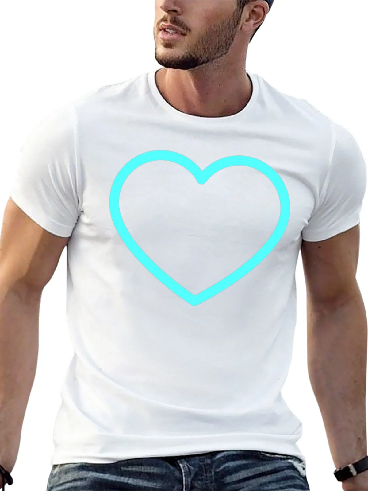 Black T-Shirt with Neon Blue Heart Graphic product image 4