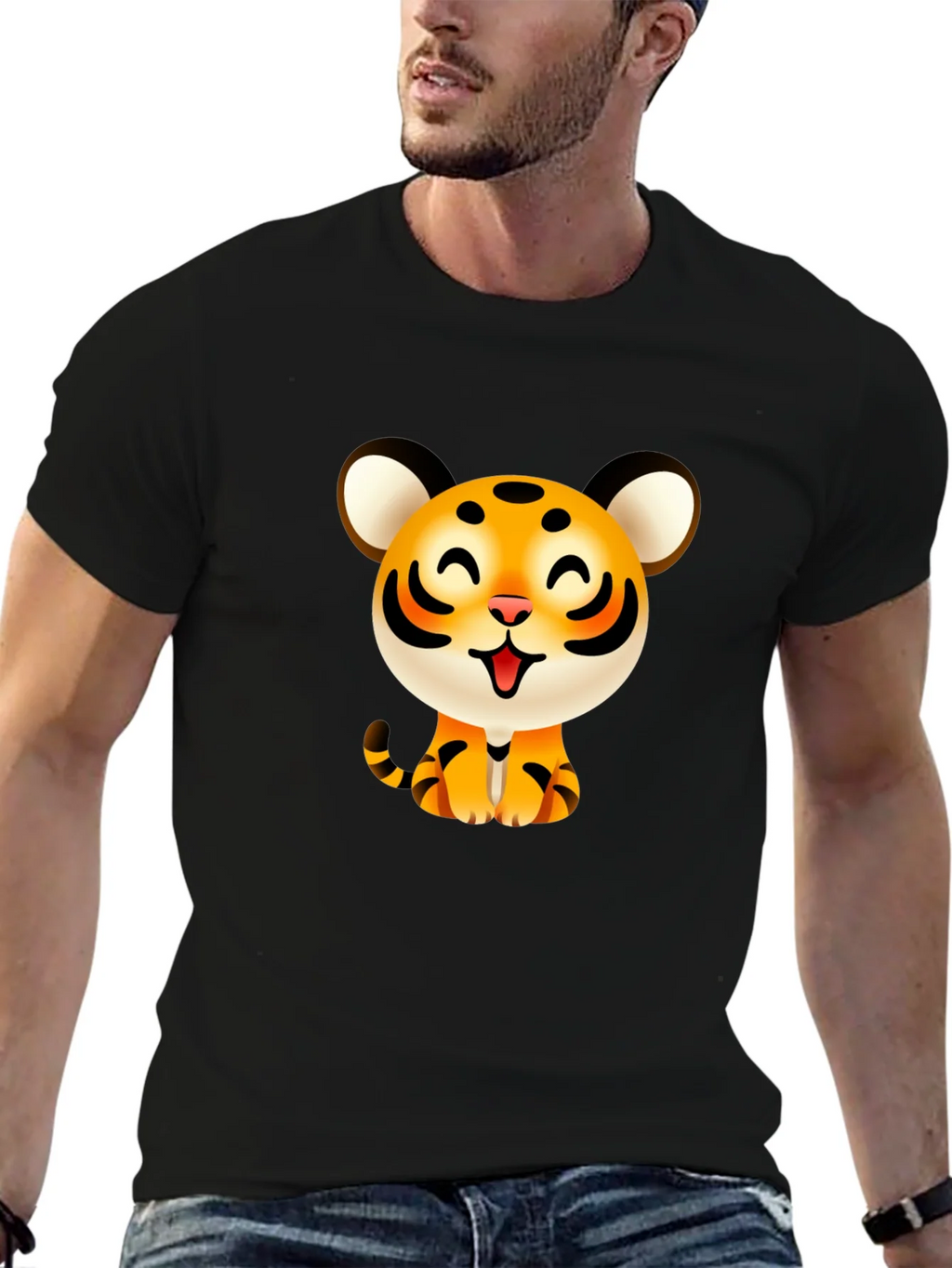 Cute Cartoon Tiger Graphic Tee - Black product image 9