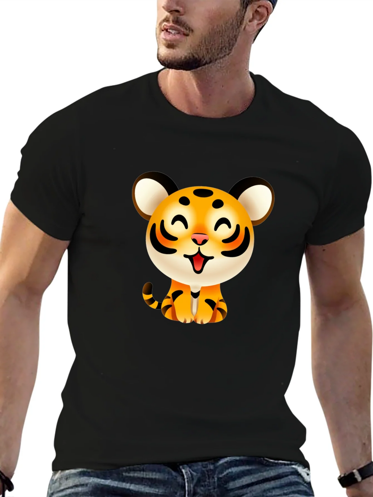 Cute Cartoon Tiger Graphic Tee - Black product image 9