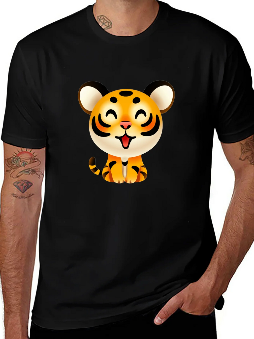 Cute Cartoon Tiger Graphic Tee - Black product image 1