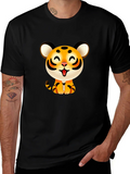 Cute Cartoon Tiger Graphic Tee - Black product image 1
