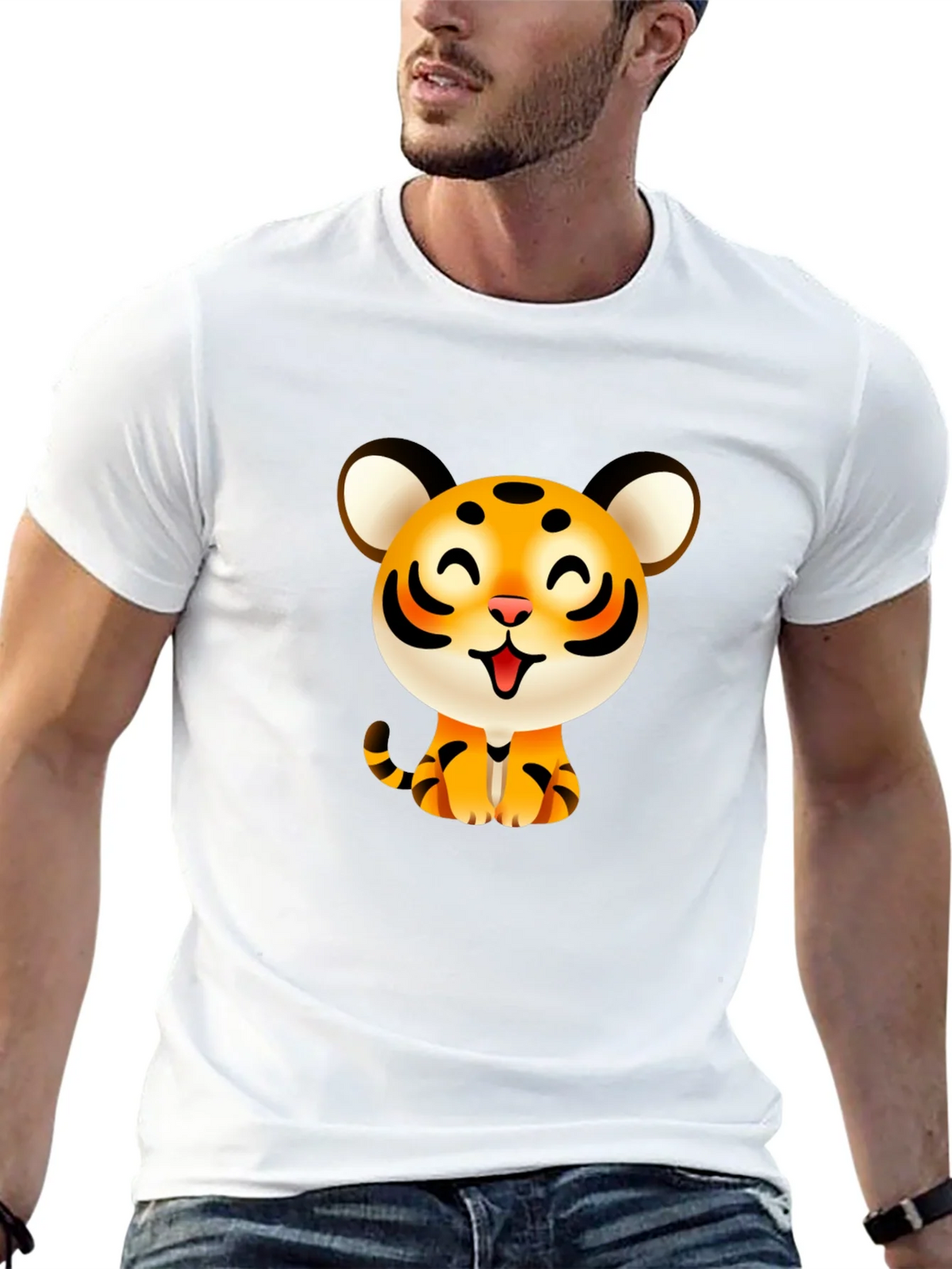 Cute Cartoon Tiger Graphic Tee - Black product image 4