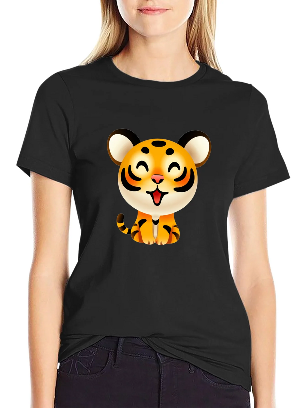 Cute Cartoon Tiger Graphic Tee - Black product image 5