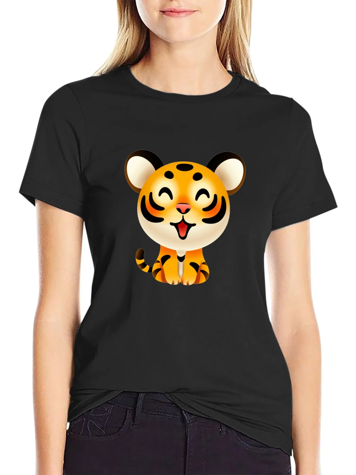Cute Cartoon Tiger Graphic Tee - Black product image 5