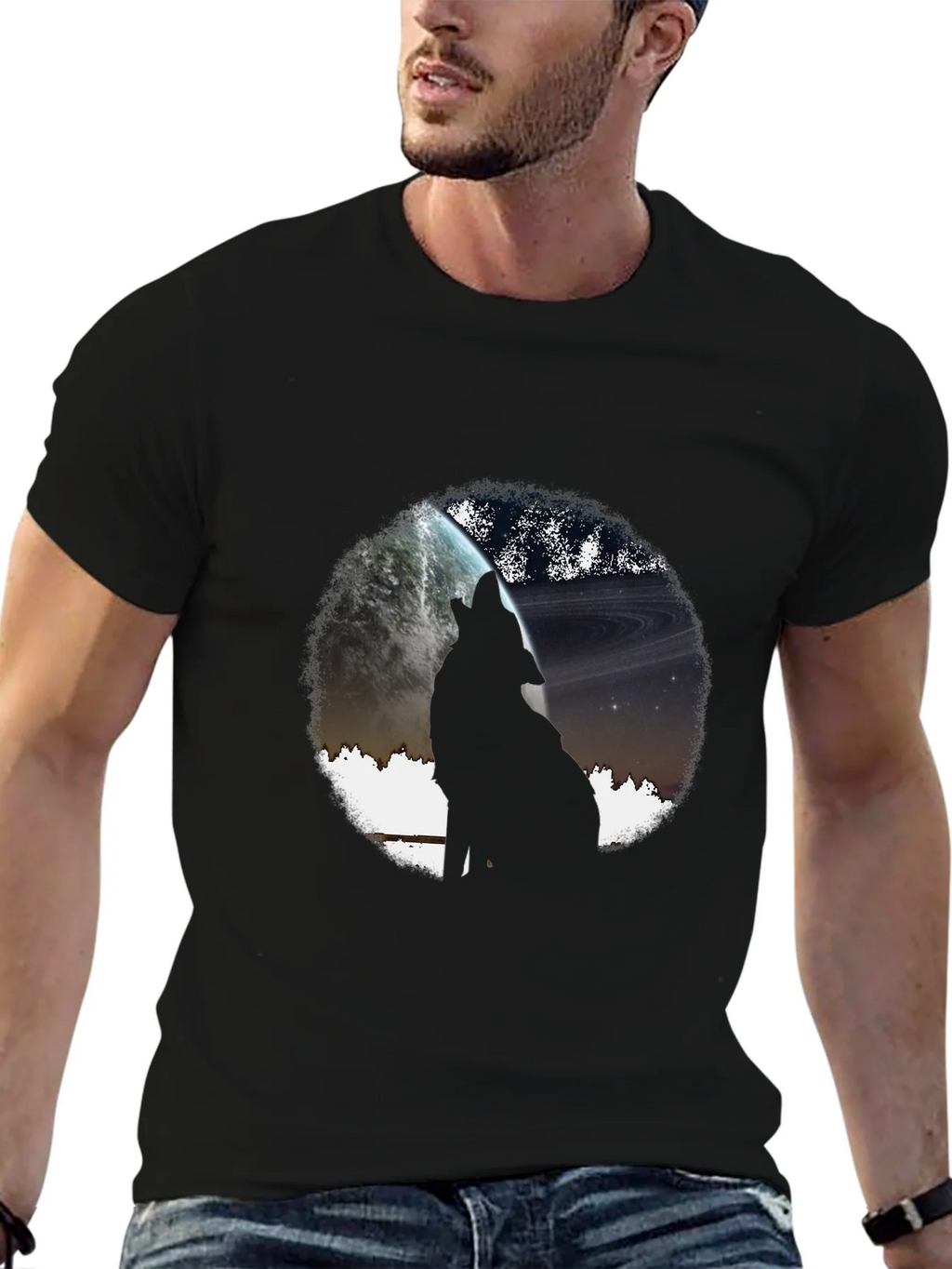 Wolf Howling at Planet Graphic T-Shirt product image 9