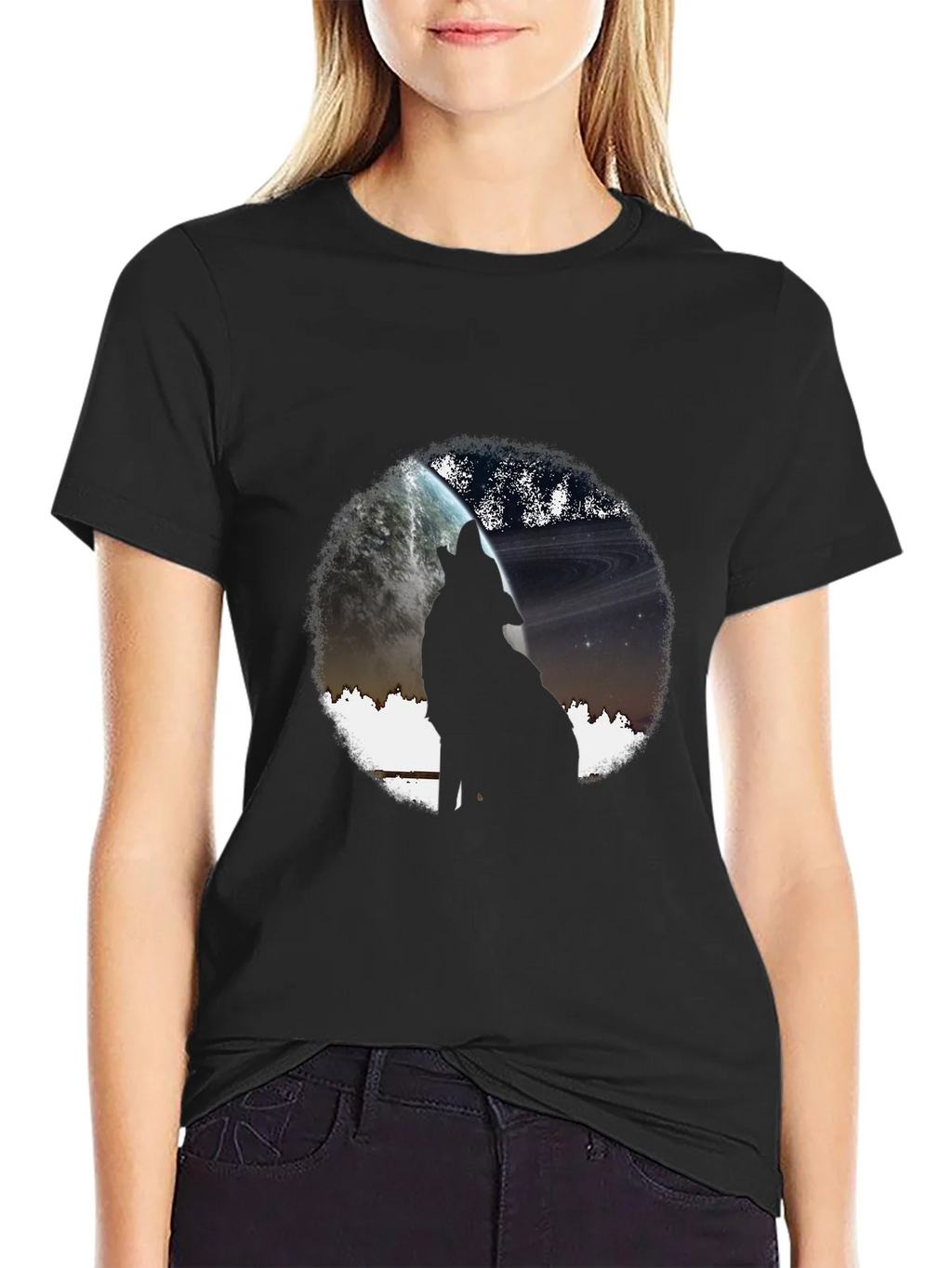 Wolf Howling at Planet Graphic T-Shirt product image 5