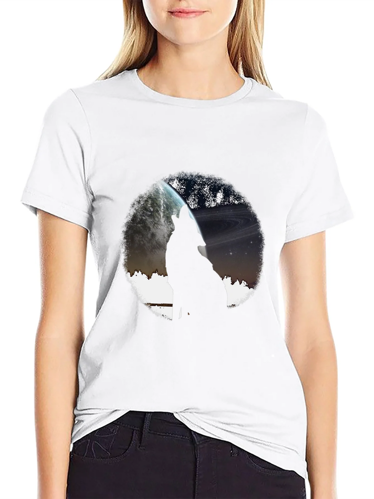 Wolf Howling at Planet Graphic T-Shirt product image 11