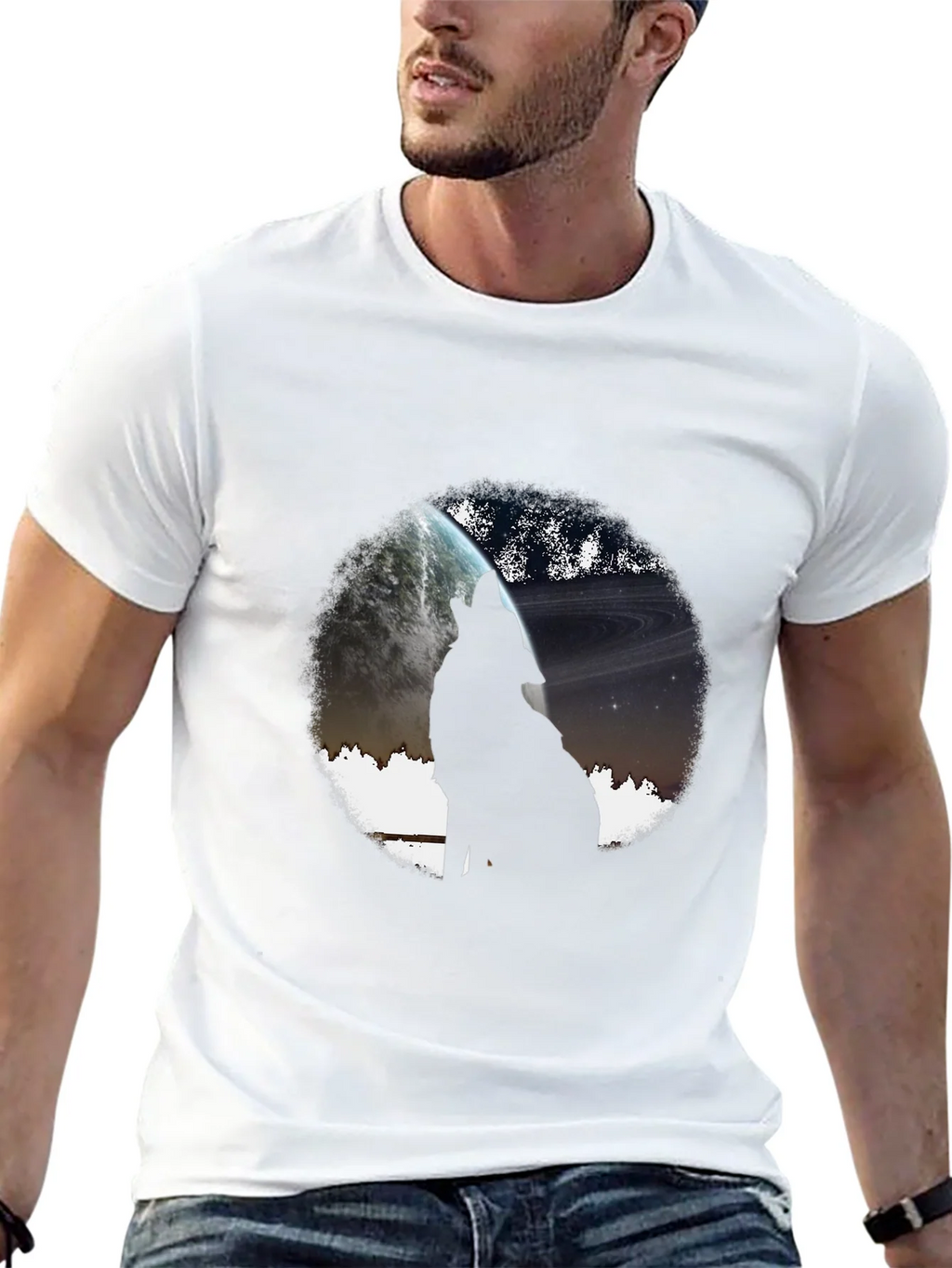 Wolf Howling at Planet Graphic T-Shirt product image 4
