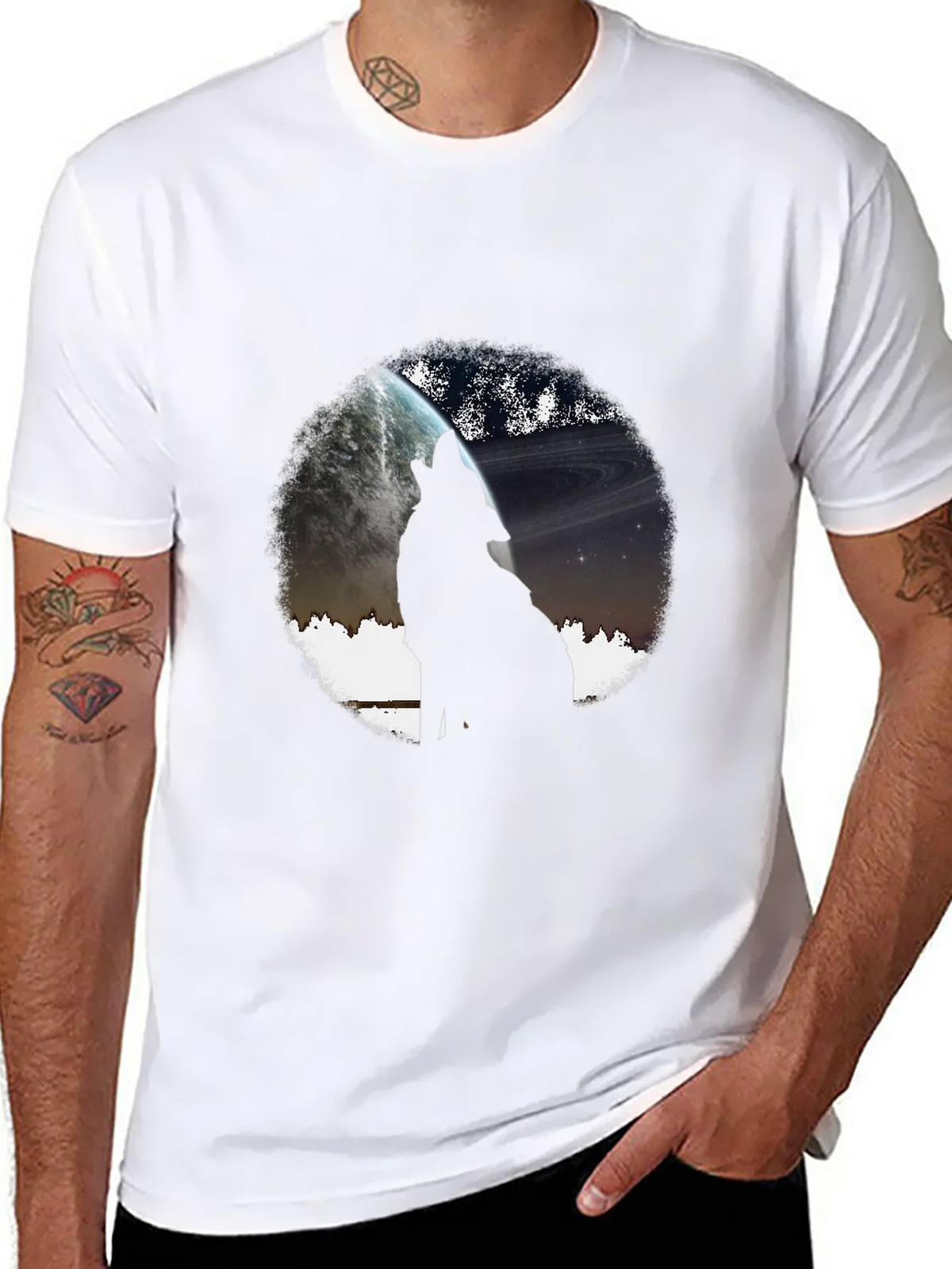 Wolf Howling at Planet Graphic T-Shirt product image 10