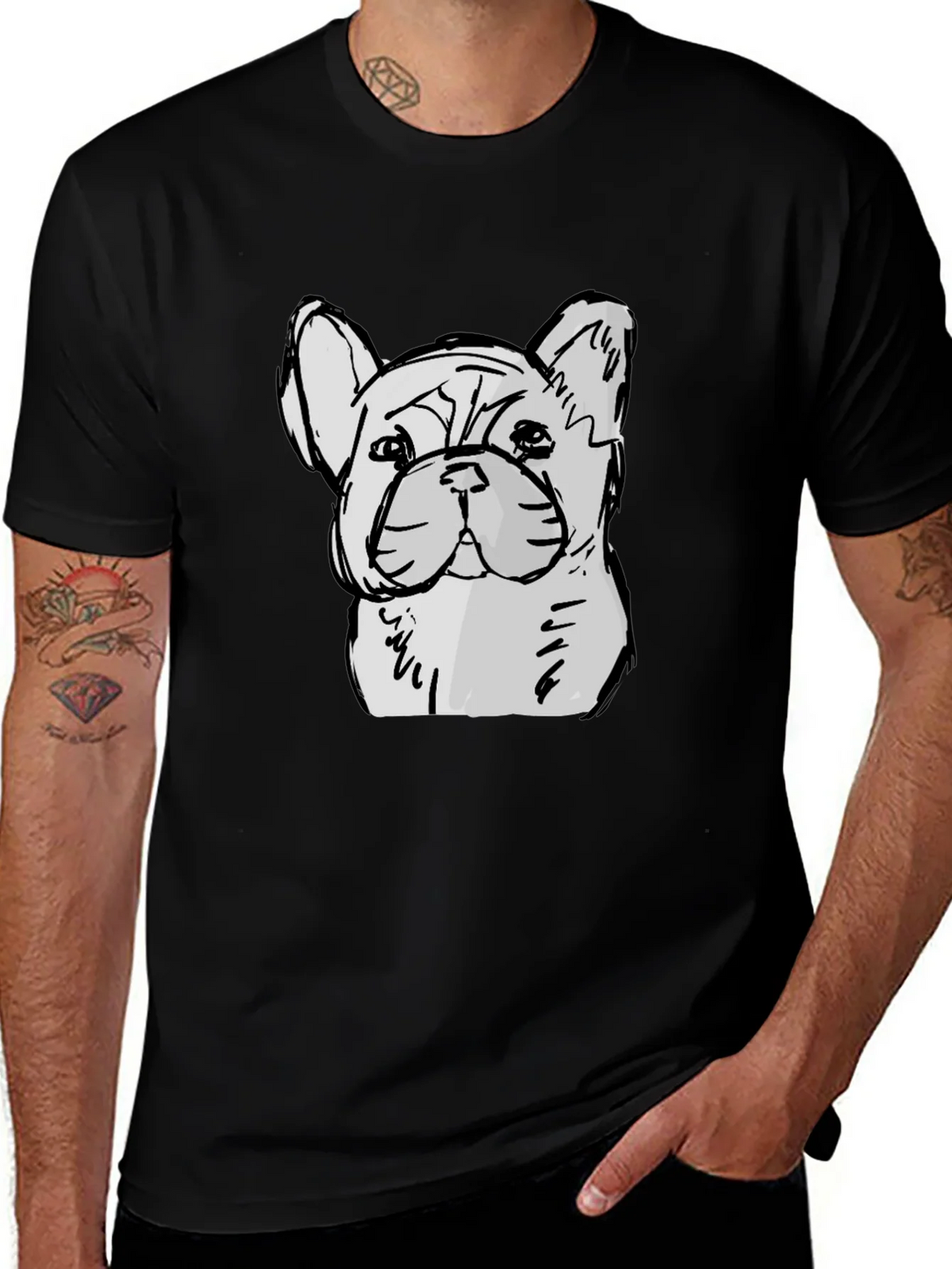 French Bulldog Sketch Graphic Black T-Shirt product image 1