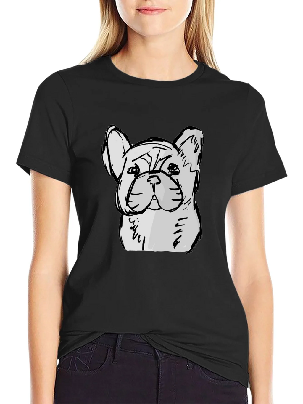 French Bulldog Sketch Graphic Black T-Shirt product image 5