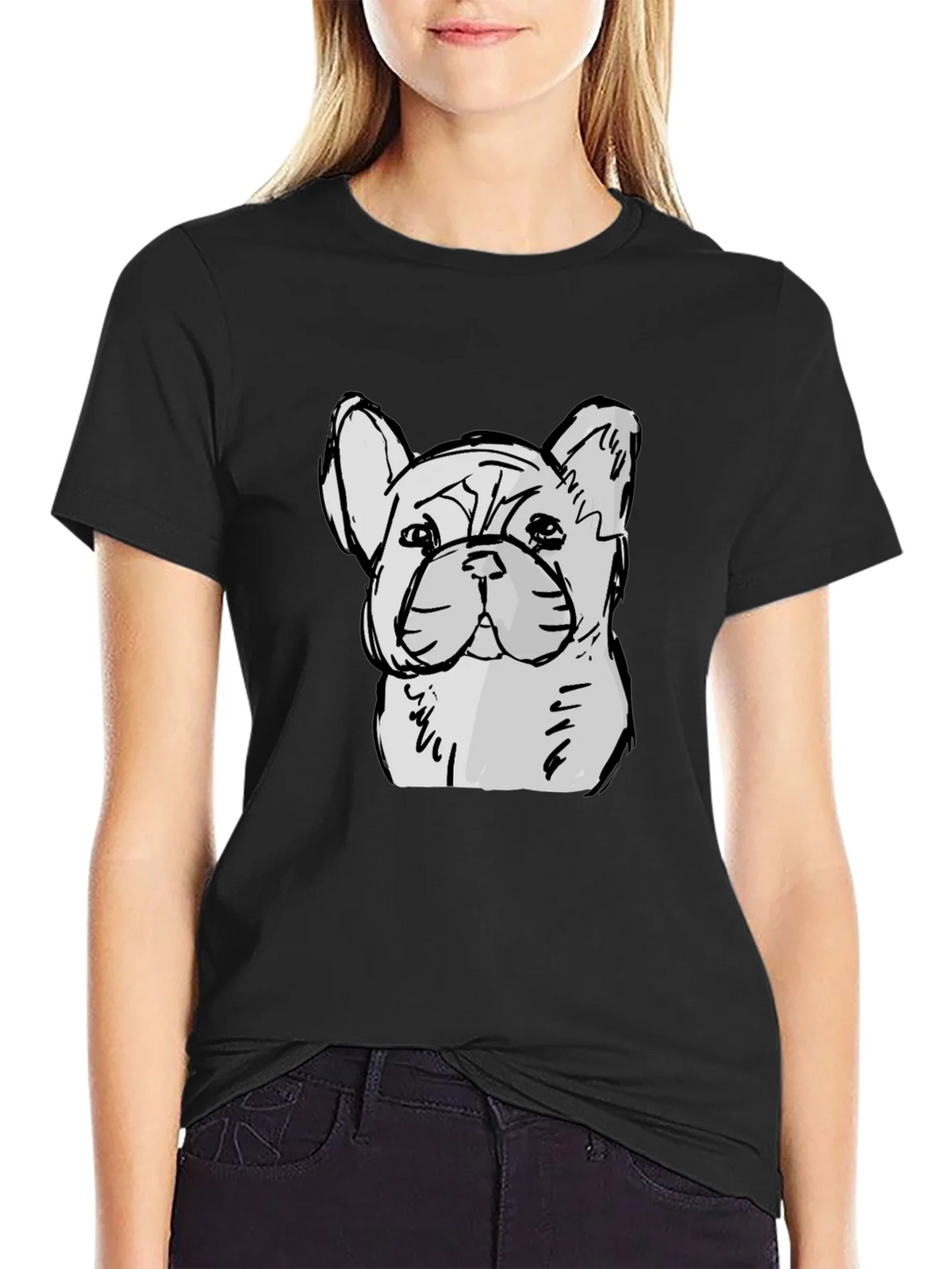 French Bulldog Sketch Graphic Black T-Shirt product image 5