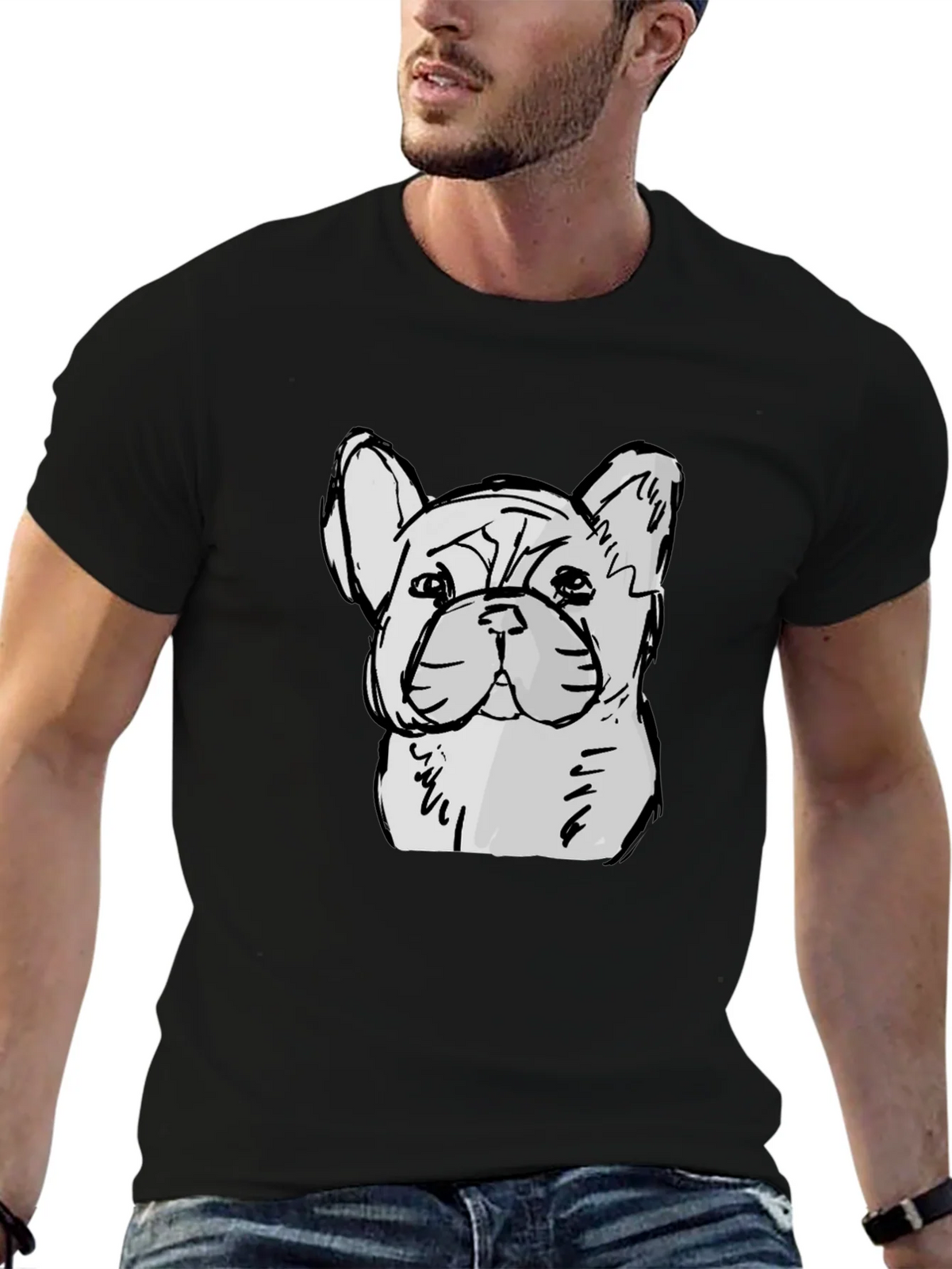 French Bulldog Sketch Graphic Black T-Shirt product image 9