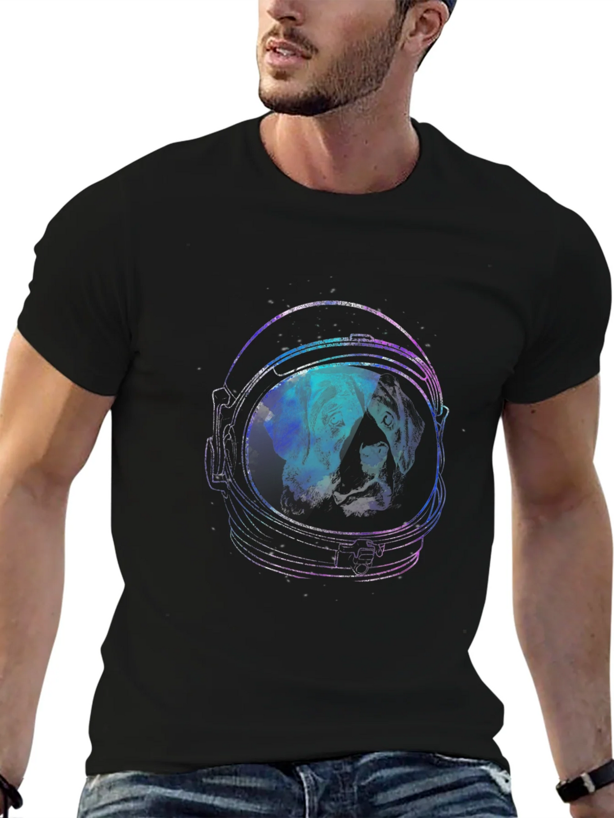 Astronaut Dog Graphic Tee - Black Cotton T-Shirt product image 9