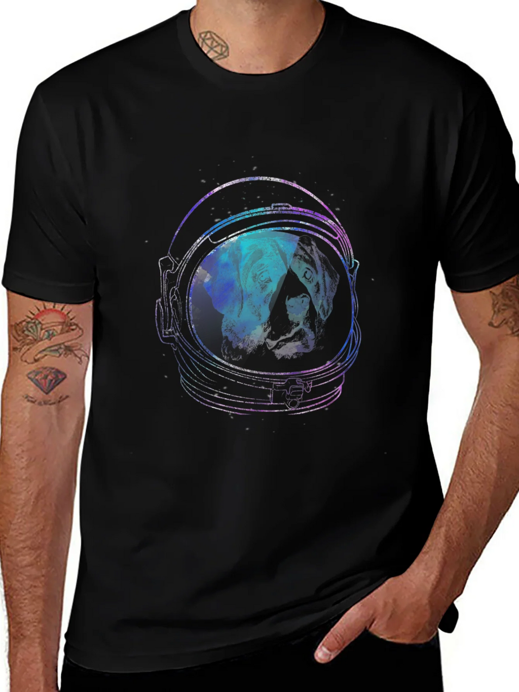 Astronaut Dog Graphic Tee - Black Cotton T-Shirt product image 1