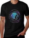 Astronaut Dog Graphic Tee - Black Cotton T-Shirt product image 1