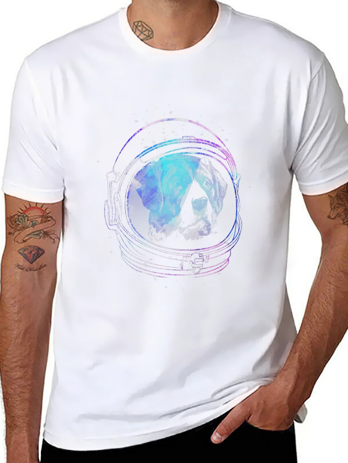 Astronaut Dog Graphic Tee - Black Cotton T-Shirt product image 10