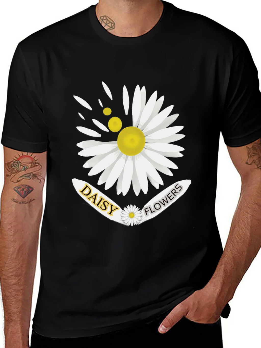 Daisy Flowers Graphic Print Mens Black T-Shirt product image 1