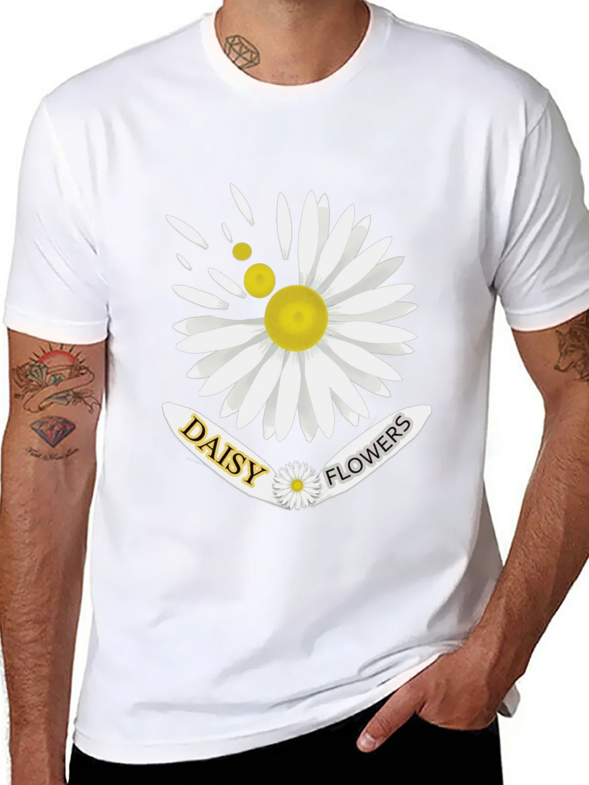 Daisy Flowers Graphic Print Mens Black T-Shirt product image 10