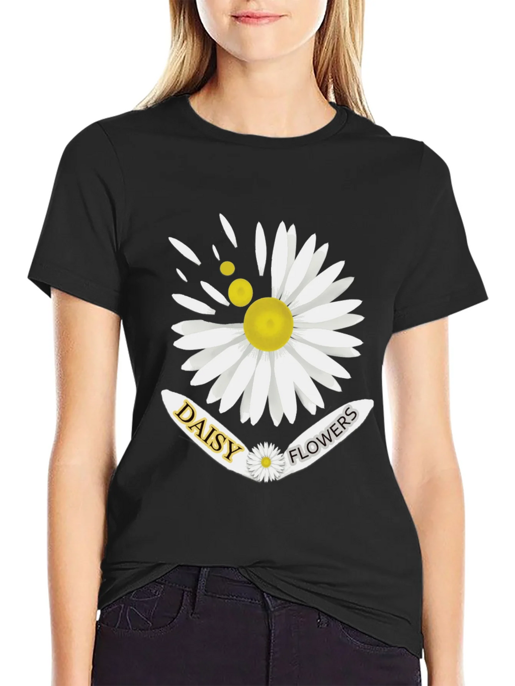 Daisy Flowers Graphic Print Mens Black T-Shirt product image 5