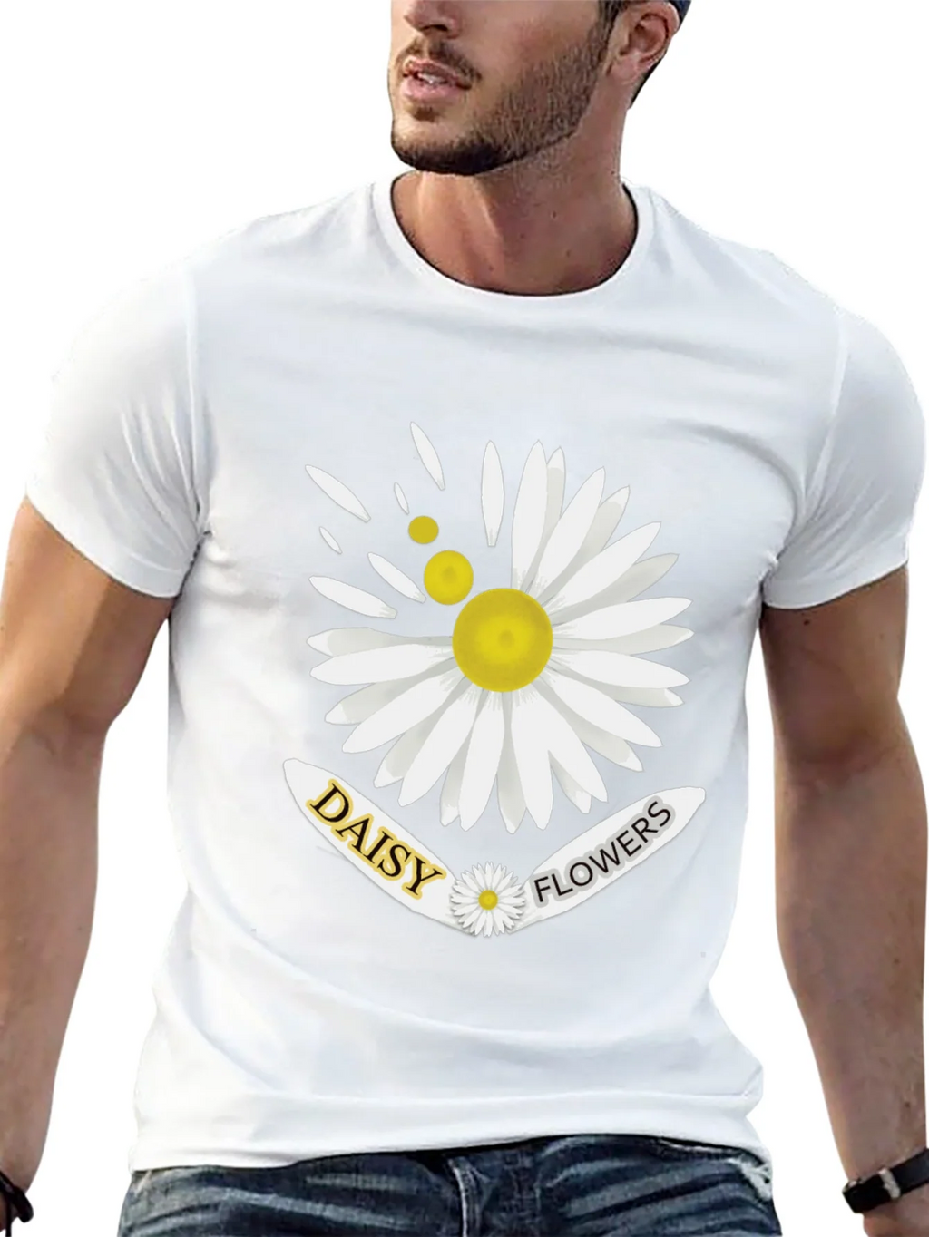Daisy Flowers Graphic Print Mens Black T-Shirt product image 4