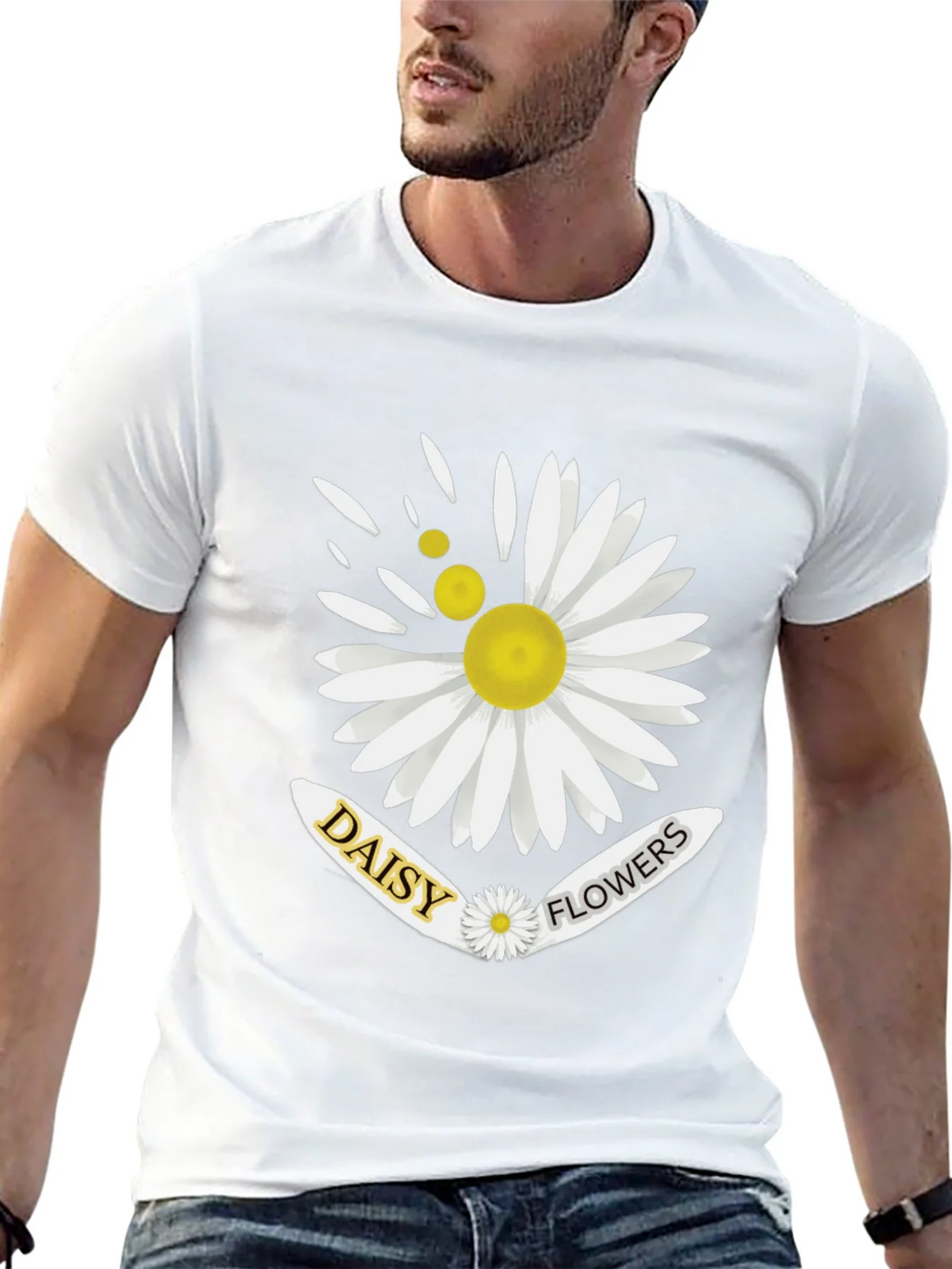 Daisy Flowers Graphic Print Mens Black T-Shirt product image 4