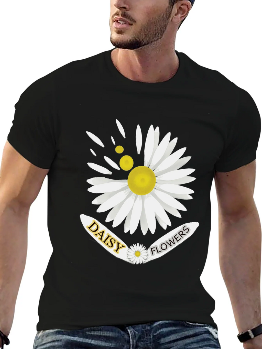 Daisy Flowers Graphic Print Mens Black T-Shirt product image 9