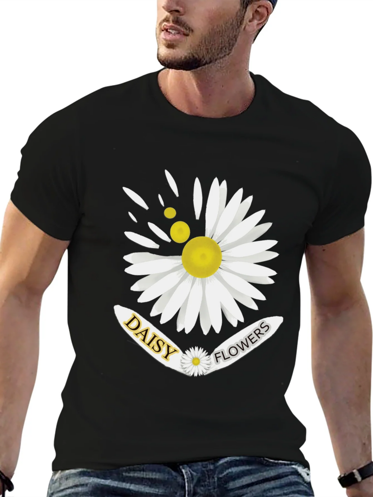 Daisy Flowers Graphic Print Mens Black T-Shirt product image 9