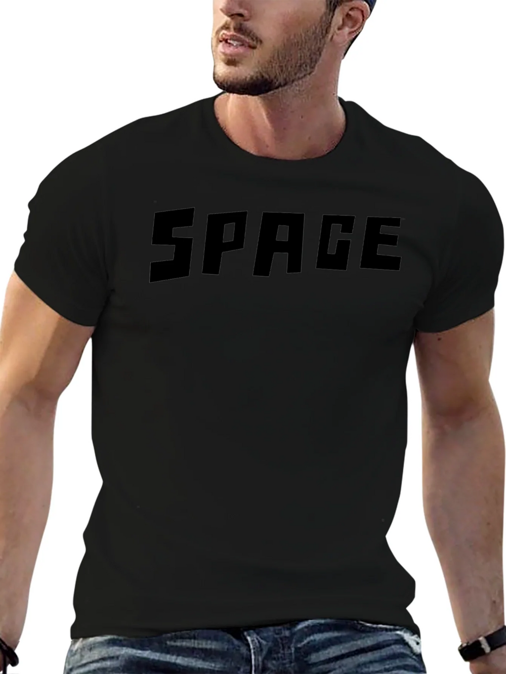 Mens Black SPACE Graphic Crewneck T-Shirt product image 9