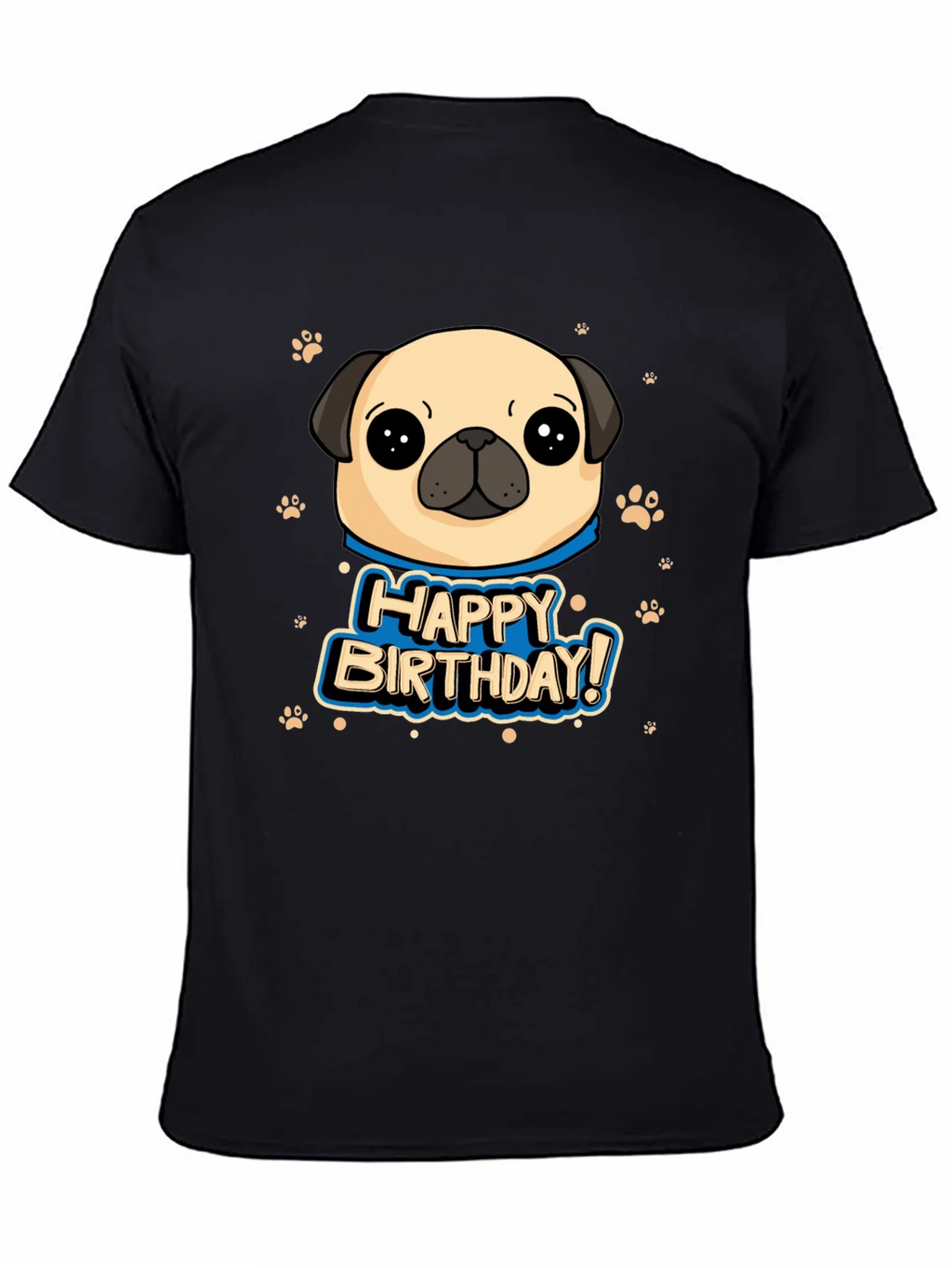 Pug Happy Birthday Black T-Shirt product image 7