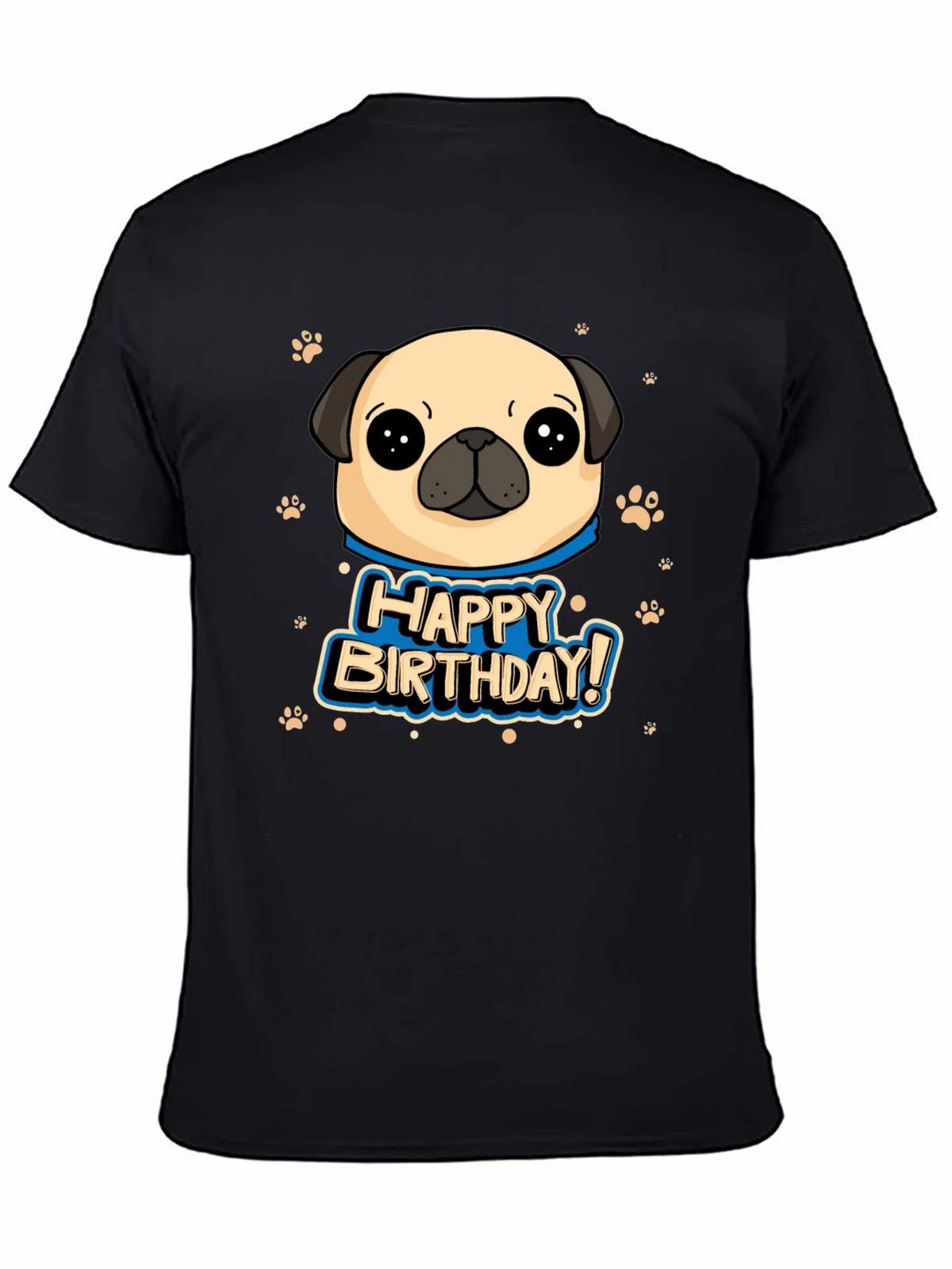Pug Happy Birthday Black T-Shirt product image 7