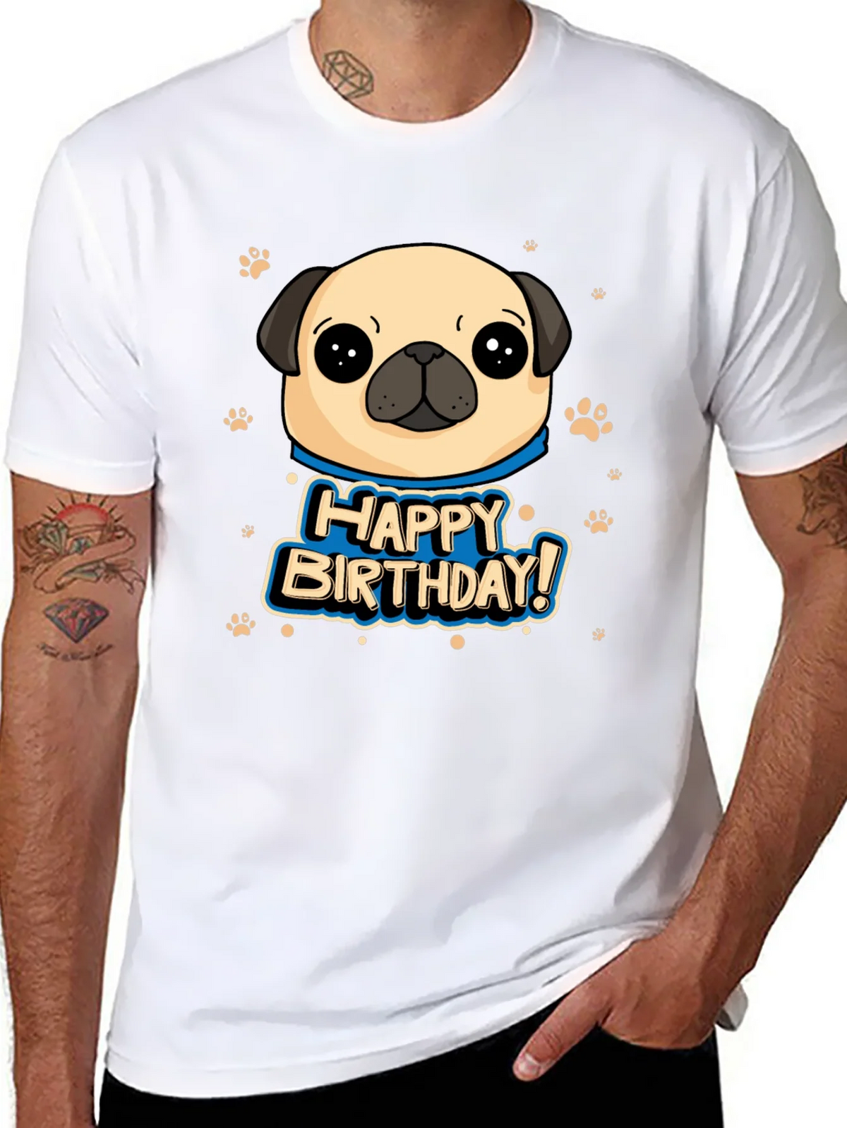 Pug Happy Birthday Black T-Shirt product image 10