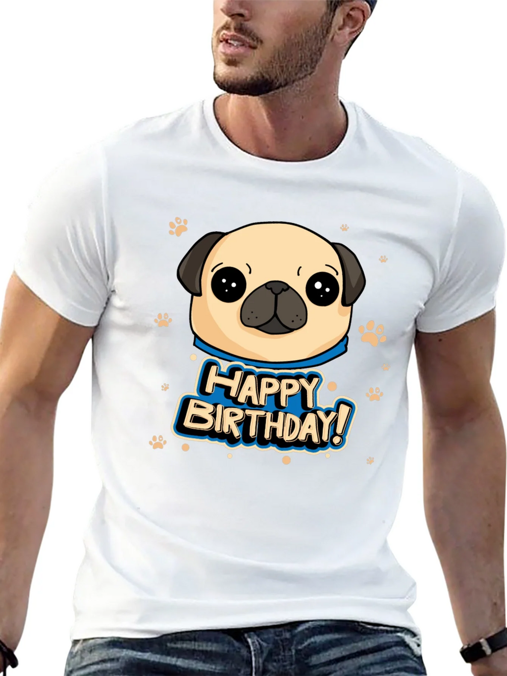 Pug Happy Birthday Black T-Shirt product image 4