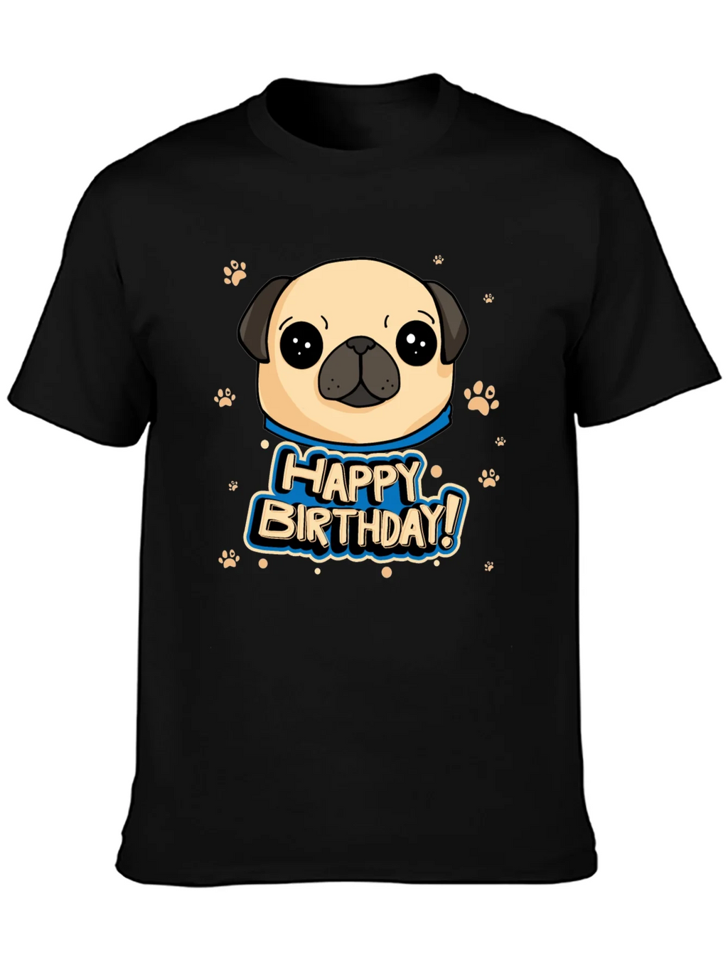 Pug Happy Birthday Black T-Shirt product image 6