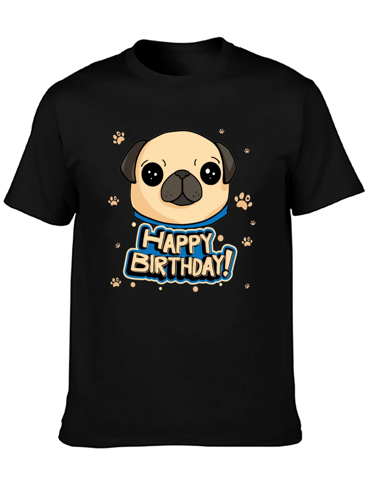 Pug Happy Birthday Black T-Shirt product image 6