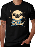 Pug Happy Birthday Black T-Shirt product image 1