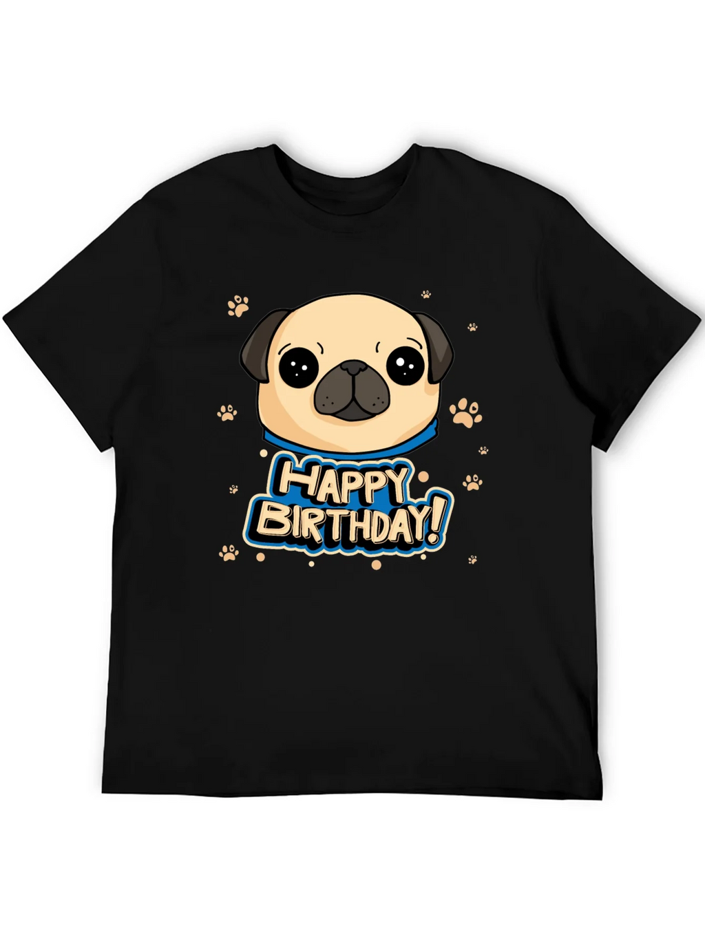 Pug Happy Birthday Black T-Shirt product image 8