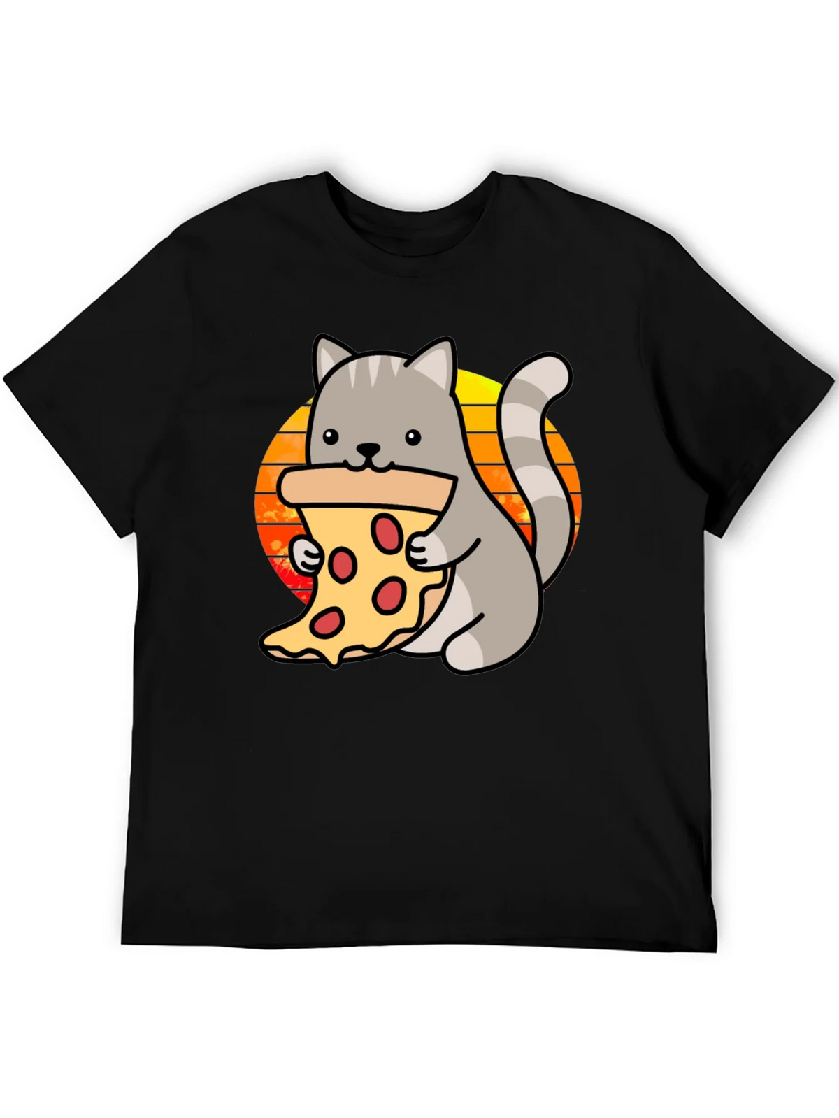 Cat Pizza Black T-Shirt - Cute Cartoon Graphic Tee product image 8