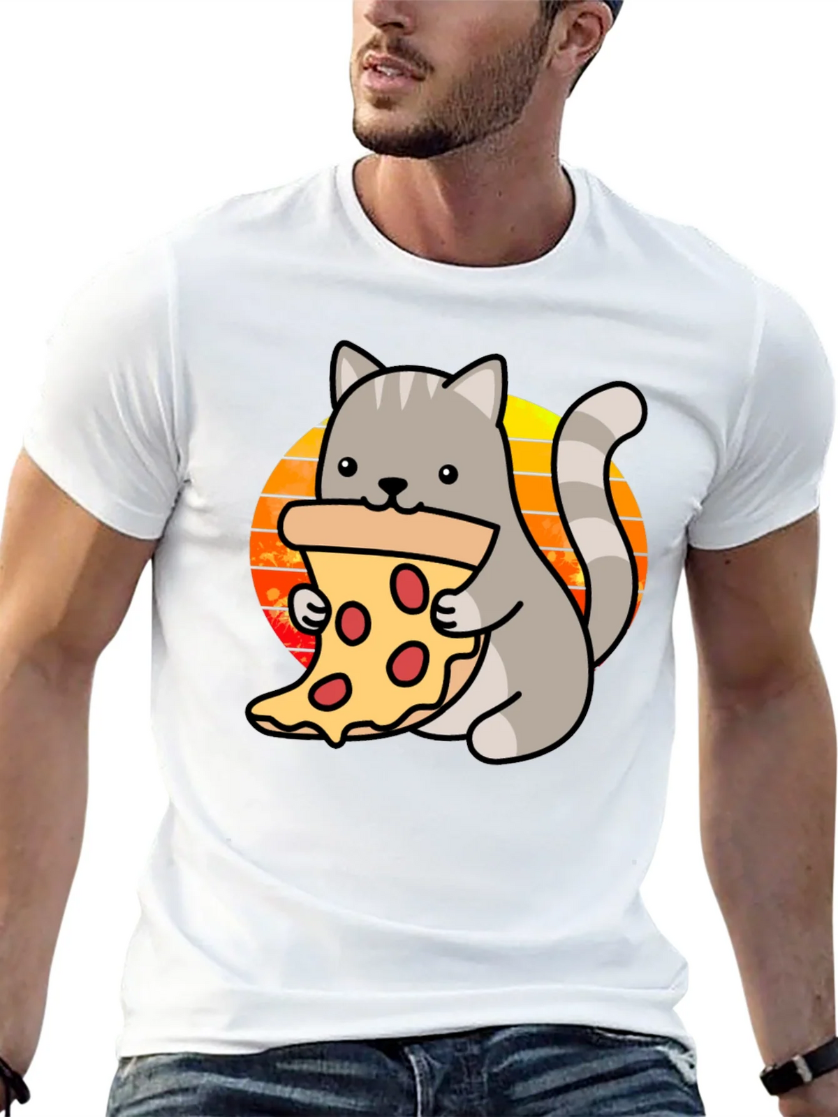 Cat Pizza Black T-Shirt - Cute Cartoon Graphic Tee product image 4