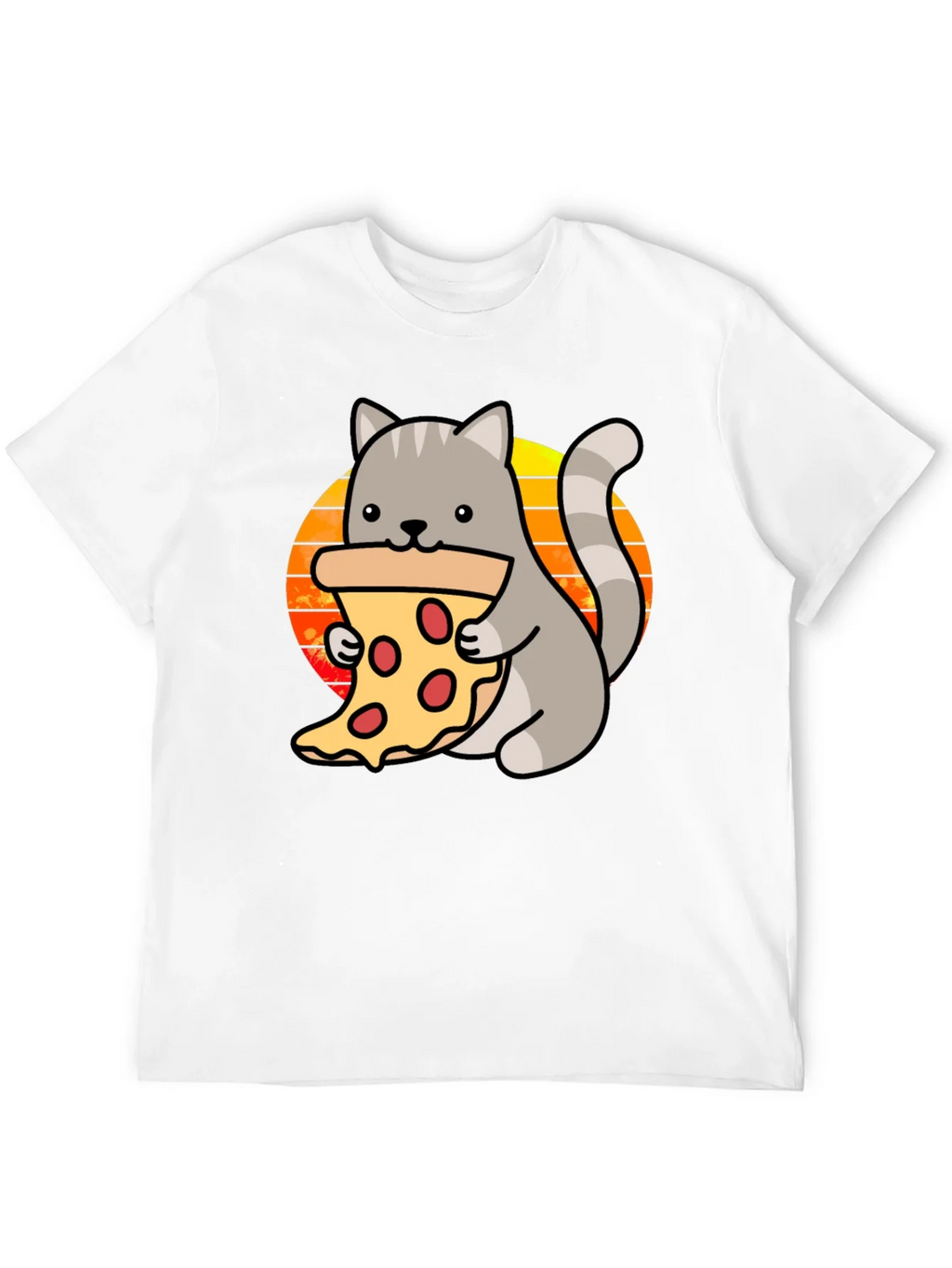 Cat Pizza Black T-Shirt - Cute Cartoon Graphic Tee product image 3
