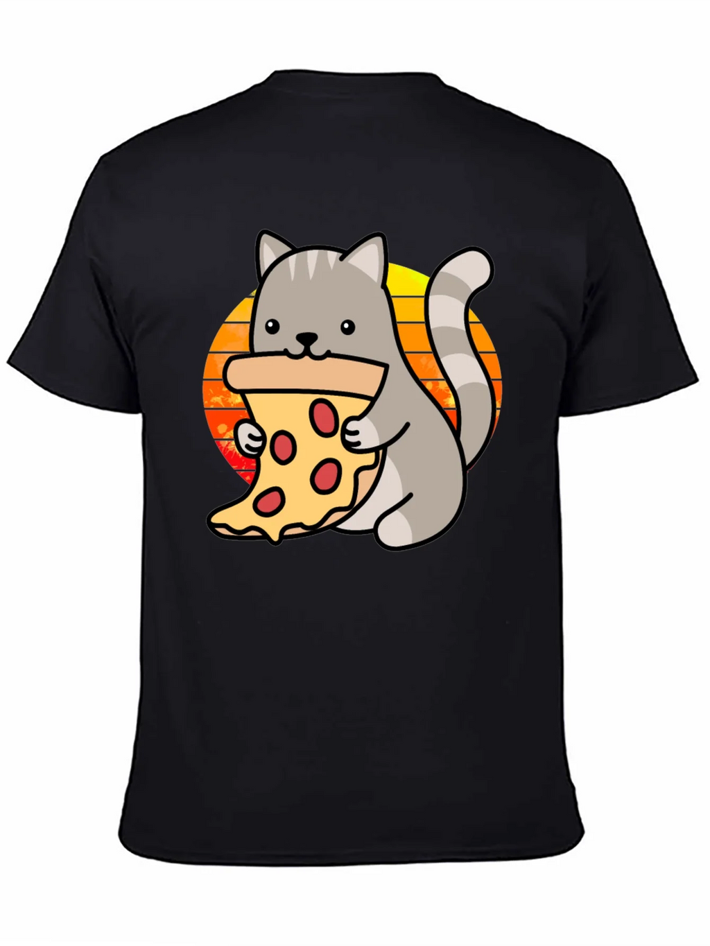 Cat Pizza Black T-Shirt - Cute Cartoon Graphic Tee product image 7