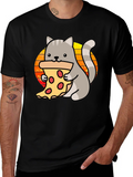 Cat Pizza Black T-Shirt - Cute Cartoon Graphic Tee product image 1