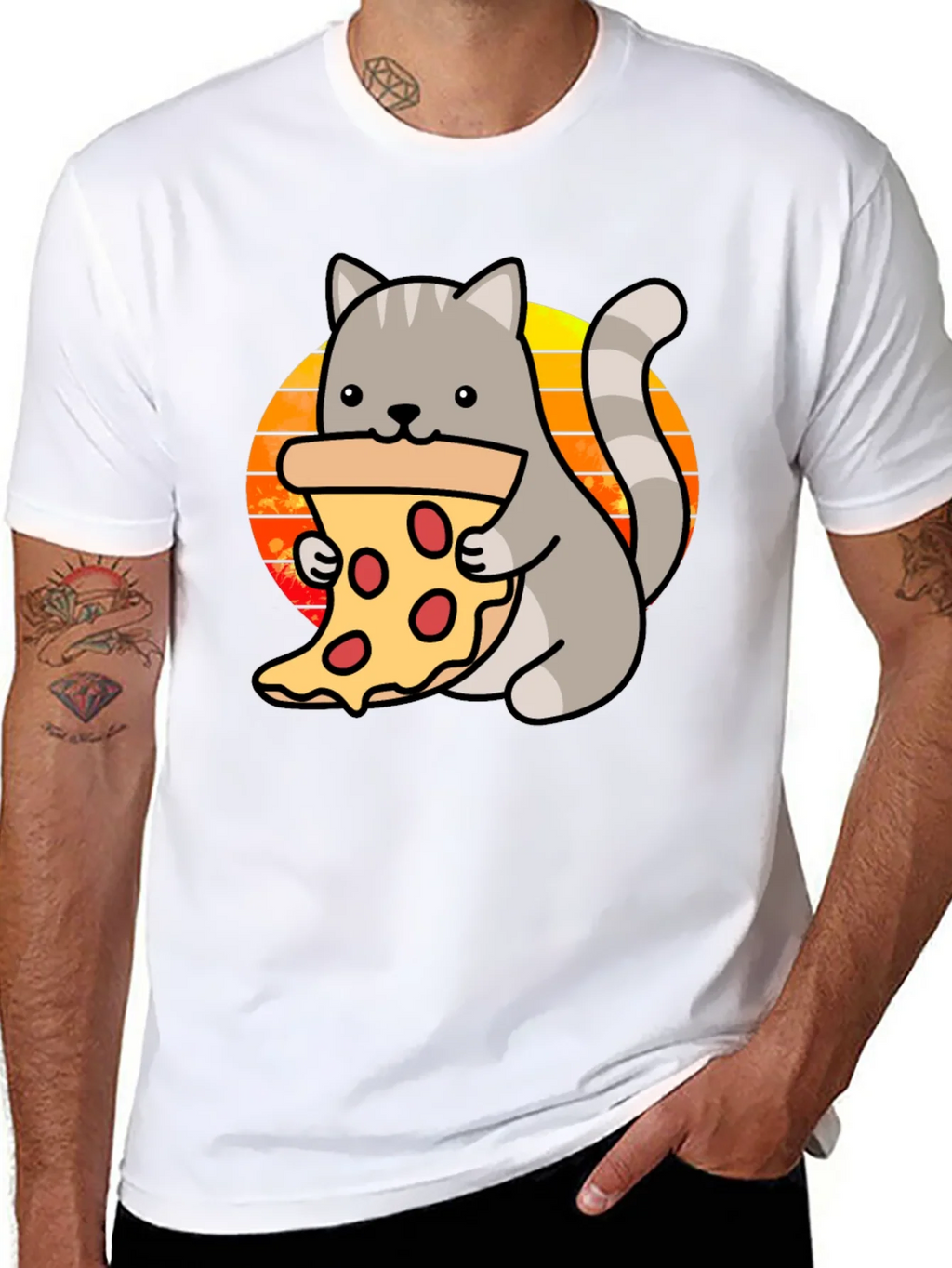 Cat Pizza Black T-Shirt - Cute Cartoon Graphic Tee product image 10