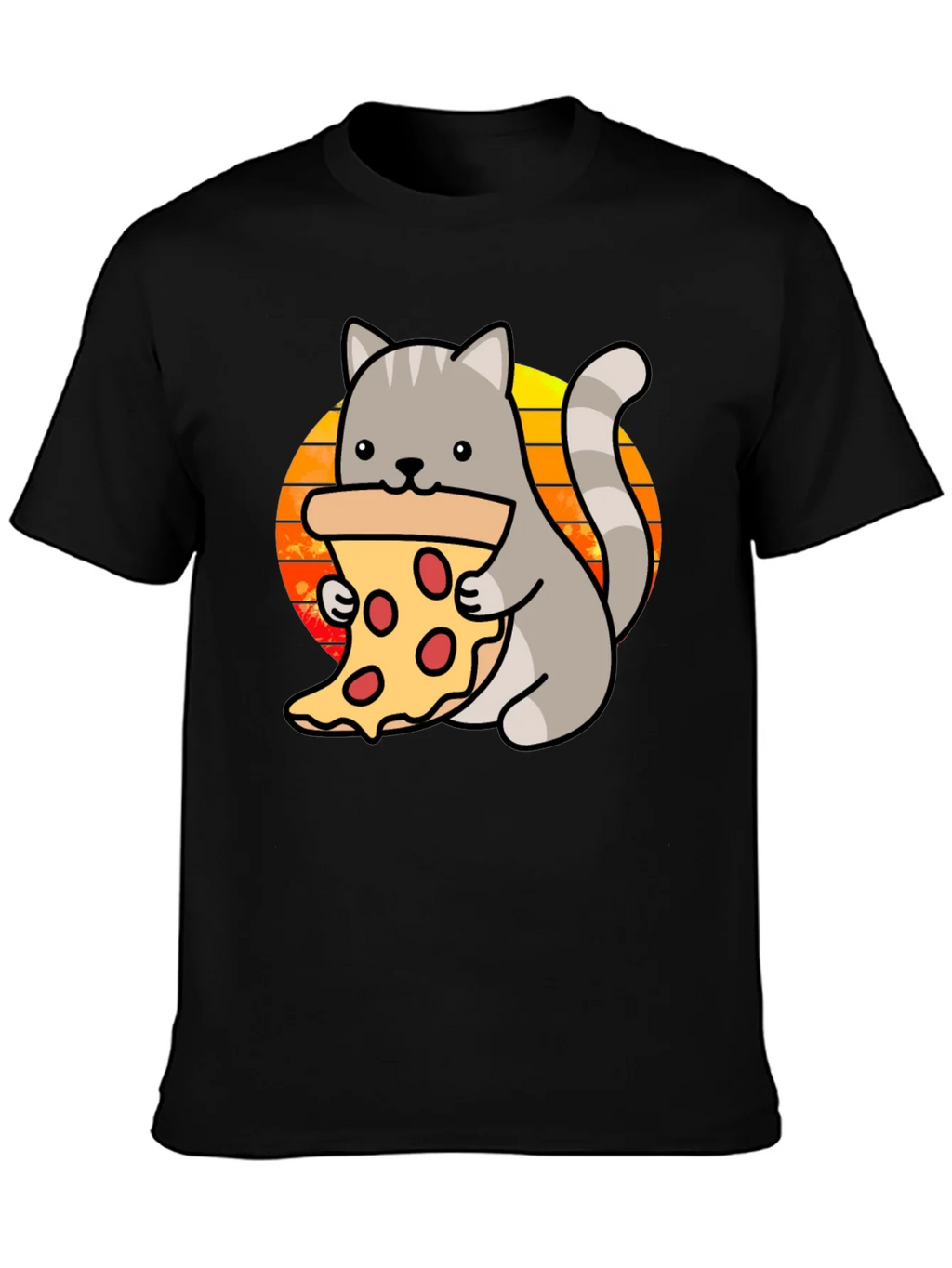 Cat Pizza Black T-Shirt - Cute Cartoon Graphic Tee product image 6