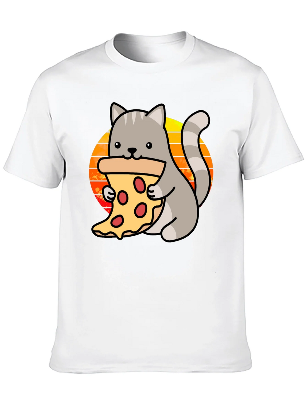 Cat Pizza Black T-Shirt - Cute Cartoon Graphic Tee product image 12