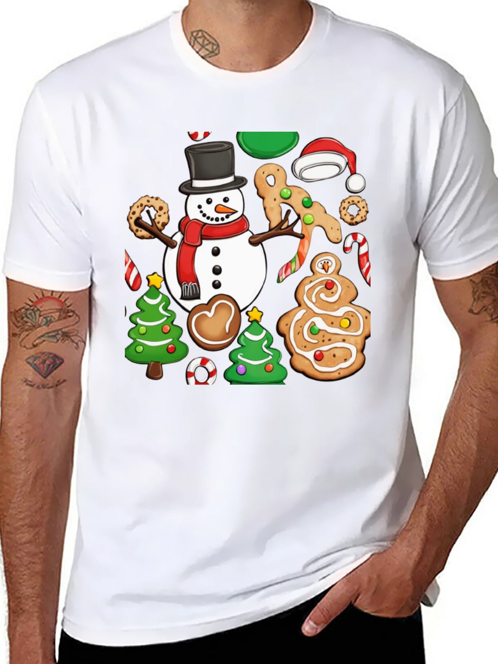 Festive Christmas Cookie & Snowman Graphic T-Shirt product image 10