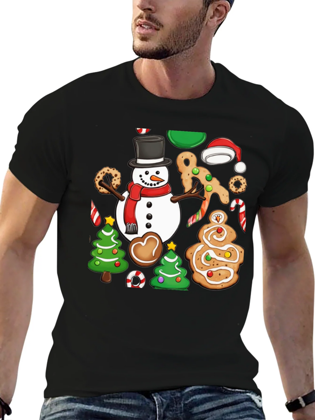 Festive Christmas Cookie & Snowman Graphic T-Shirt product image 9