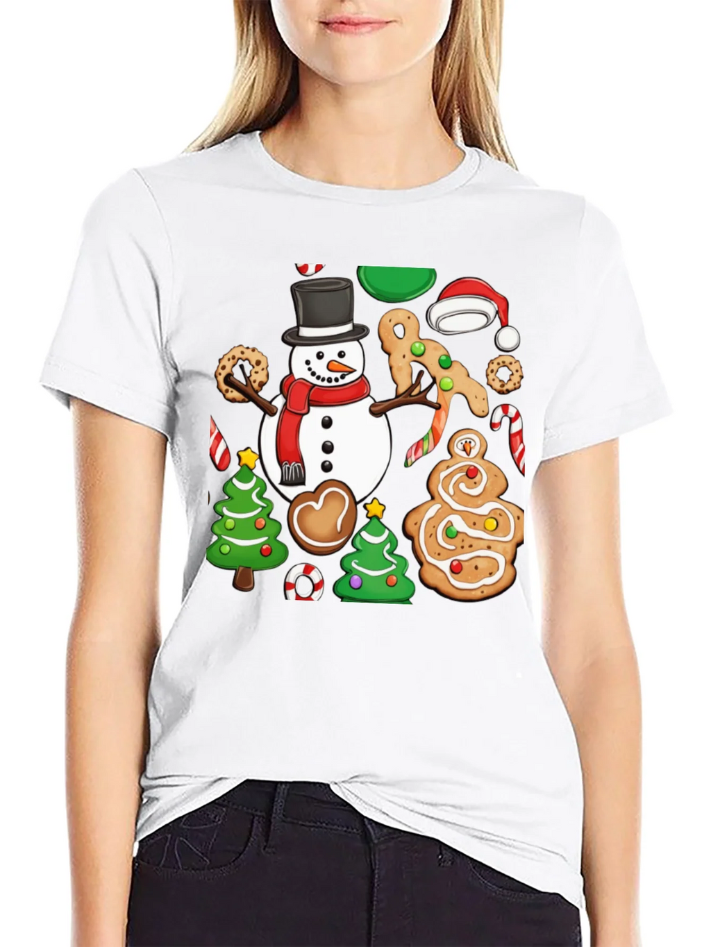 Festive Christmas Cookie & Snowman Graphic T-Shirt product image 11