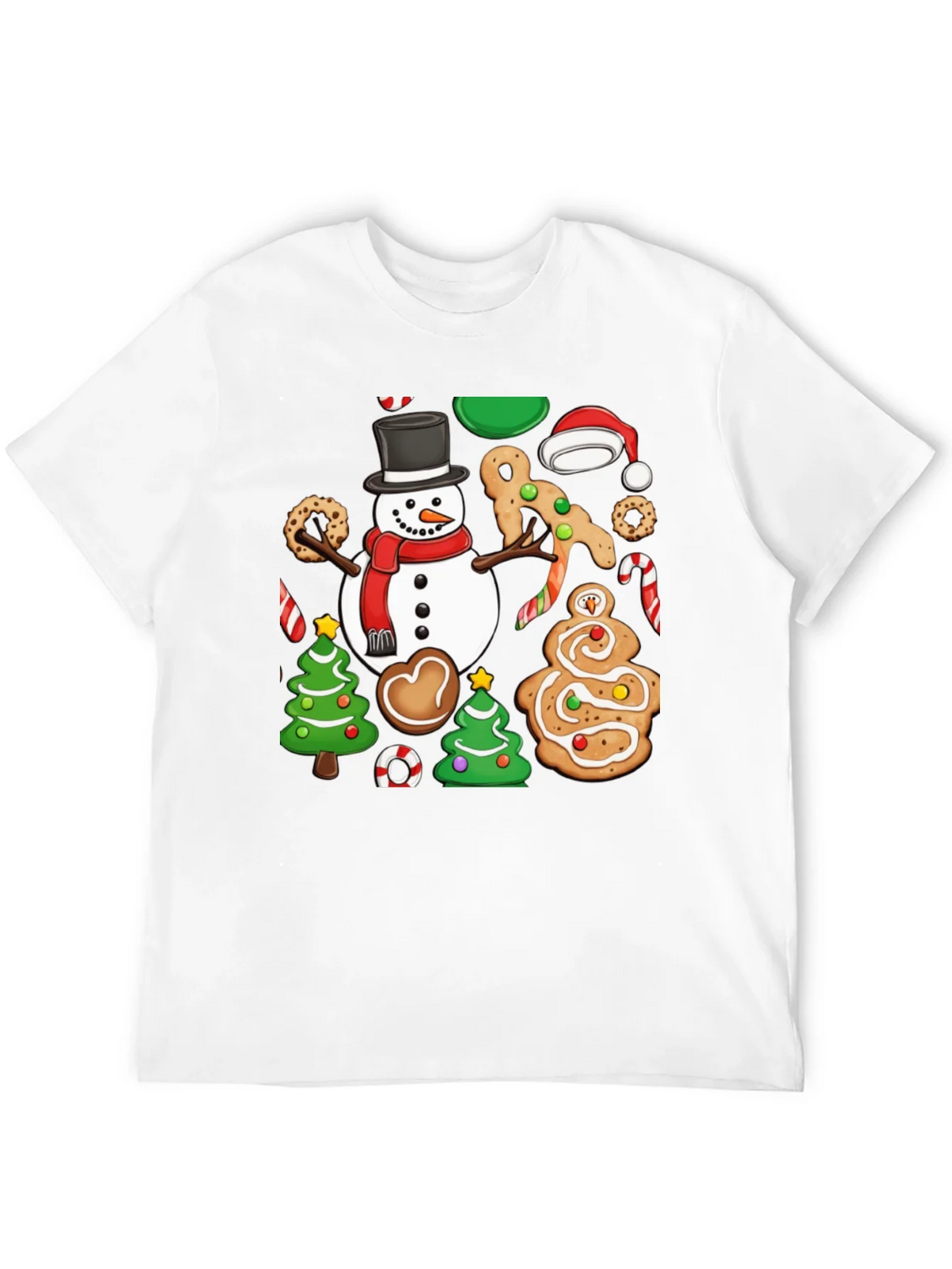 Festive Christmas Cookie & Snowman Graphic T-Shirt product image 3